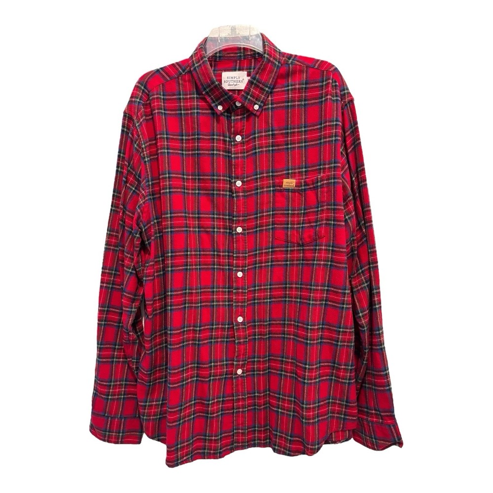 Simply Southern Sleep Shirt XXL Holiday‎ Red Plaid Flannel Christmas Lounge Top